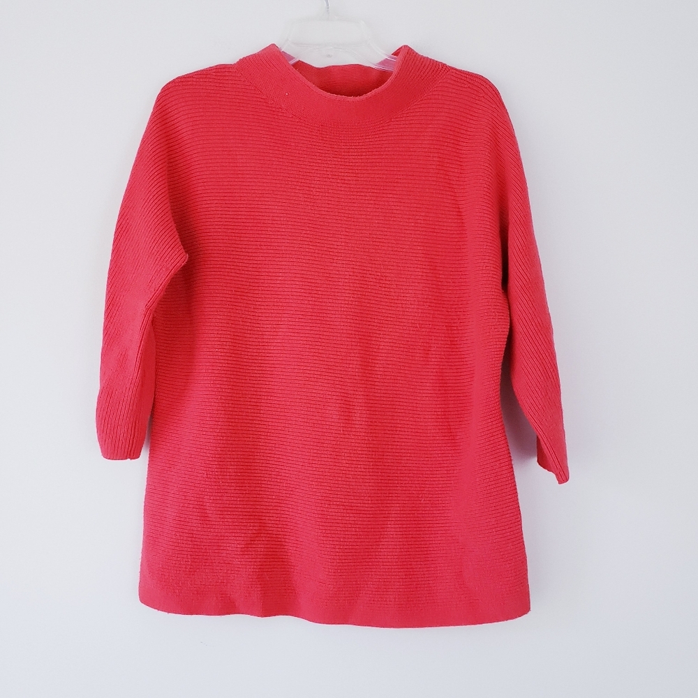 Lands' End Coral Red Orange Funnelneck Sweater Shrug Shaker Knit Textured Medium - Picture 5 of 8